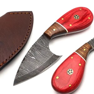 Couteau de chasse personnalisable en acier Damas à lame fixe pour le camping en plein air avec manche en bois et étui en cuir DIY OEM - Product Image 4