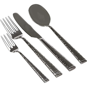Ensemble de cuillères, fourchettes et couteaux en acier inoxydable plaqué argent, élégant manche martelé occidental de qualité garantie - Product Image 4
