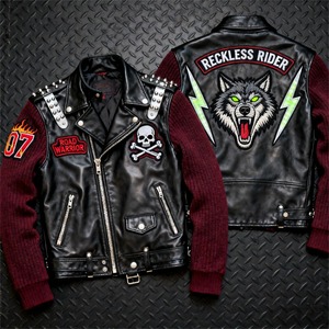 Veste de motard en cuir véritable de haute qualité pour homme, style varsity, surdimensionnée, personnalisée, avec fermeture éclair en cuir PU, pour l'hiver - Product Image 2