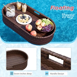 Bandeja flotante de ratán tejida a mano, perfecta para comer junto a la piscina, bebidas, refrigerios, frutas y reuniones estilo resort, procedente de la India. - Product Image 6