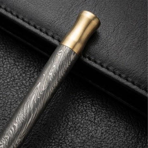 Handmade Damascus Steel Ballpoint <b>Pen</b> with Premium Metal Accents Unique Pattern Welded Barrel <b>Refillable</b> Writing Instrument - Product Image 3