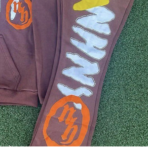 New Custom 3D Puff Print Sweatsuits Fleece Tracksuit Set Oversized Cotton Joggers Flared Sweatpants and Hoodie Set Men - Product Image 3