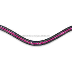 ส่วนบุคคลแถวเดียวสีชมพูคริสตัล rhinestones ตกแต่งโซ่โค้งรูปร่างช่องว่างเปล่าเบาะหนังสายคิ้วม้า - Product Image 4