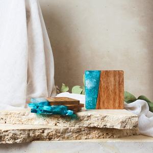 Ensemble de sous-verres élégants en résine époxy noir et vert assortis à du bois Style américain Meilleure vente de sous-verres en bois de résine - Product Image 3