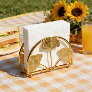 Porte-serviettes doré vertical en métal, motif feuille de Ginkgo, distributeur de serviettes en papier décoratif, support de table pour cocktails, organiseur de salle à manger - Product Image 6