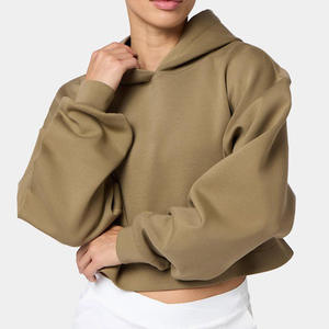 Sudadera con Capucha Oversize de Color Sólido, Sudadera con Capucha de Bloques de Color de Alta Calidad, Sudadera con Capucha Transpirable Oversize Tipo Crop Top para Mujer - Product Image 4