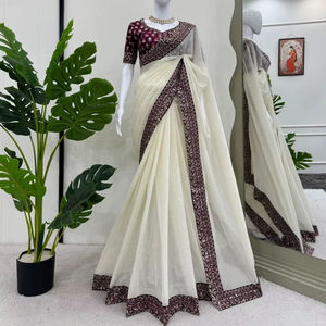 ชุดพรีเมียร์เรดดี้เวียร์ วิชิตร่า ผ้าไหมทิบบี้เนื้อหนัก จอร์เจตต์ เลเฮนกา ซารี สำหรับงานแต่งงานแบบดั้งเดิม งานรับปริญญา งานดิวาลี งานปาร์ตี้ฤดูร้อนและฤดูใบไม้ผลิ - Product Image 1