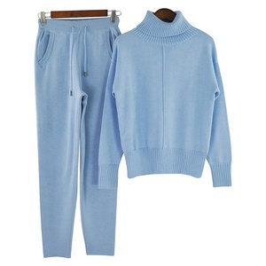 Combinaison tricotée à manches longues pour femmes, 2 pièces, pull-over col de tortue, Slim Fit, à la mode, nouvelle collection 2021 - Product Image 2