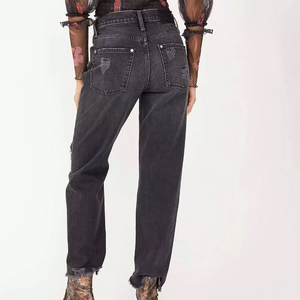 High Waist Straight Distressed Denim Pants Breathable Cotton Loose Fit Ripped Washed Vintage Casual Winter Unisex - Product Image 3