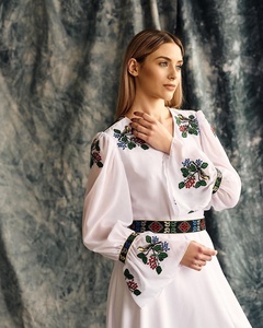 Stylish Ukraine White <b>Dress</b> and Shirt Ukrainian Clothing Green Embroidered Set of Paired Embroidery Ukrainian <b>Wedding</b> Clothes - Product Image 3