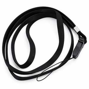 Cordon de cou en polyester avec boucle en plastique et connecteur métallique plat, noir, pour badge d'identification, téléphone, clés, cartes et accessoires - Product Image 1
