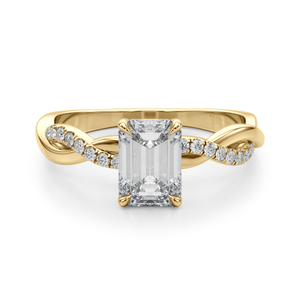 Anillo de Oro 10K 14K 18K o Plata 925 935 con Diamante Cultivado en Laboratorio con Corte Esmeralda Certificado por IGI y Diamantes Laterales Redondos - Product Image 3