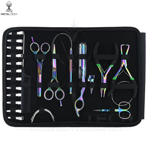 Rainbow Titanium Shade Premium Quality Travel Case Hair Extension <b>Tools</b> Loop Needle Hair Clips For Beauty Salon Hair Care - Product Image 1