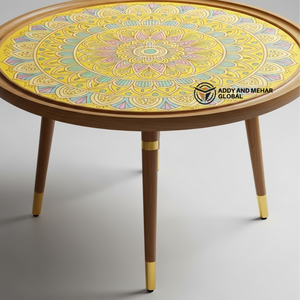 Yellow Meena Pattern Wooden Side <b>Stool</b> – Elegant Handcrafted Accent <b>Stool</b> for Home Decor - Product Image 4