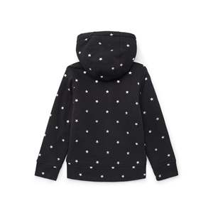 Black Hooded Zip-Up <b>Sweatshirt</b> With <b>White</b> Stars Print Regular Fit Casual Long Sleeve Pocket Design Unisex Autumn Wear - Product Image 3
