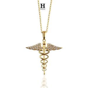 Pendentif Symbole Médical en Or 14K/18K, Collier Caducée avec Diamants Naturels, Fournisseur de Bijoux en Gros - Product Image 2