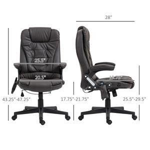 Sedia da Ufficio Reclinabile Riscaldata con 6 Punti di Vibrazione e Telecomando sul Bracciolo - Marrone Scuro (Base in Nylon) - Product Image 3