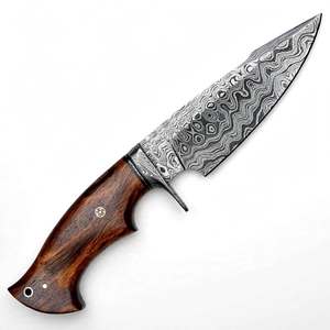 Cuchillo utilitario de hoja fija de acero de Damasco OEM hecho a mano con punta de gota, mango de madera de nogal natural y protector integrado, herramienta para rebanar - Product Image 6