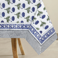 Nappe de table carrée personnalisable en coton 100% - Motif floral moderne - Fabriquée à la main - Imprimée - Écologique - Durable - Lavable - Réutilisable - Bleue