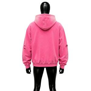 Sudadera con capucha oversize rosa con gráfico de ángel desgastado, unisex, informal, de forro polar, para otoño, estilo urbano desgastado, icónico y elegante. - Product Image 2