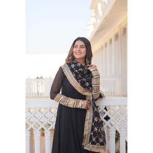 ROBE COUPE ALIA READYMADE NOIR AVEC SET-KKA-1070 DUPATTA - Product Image 2