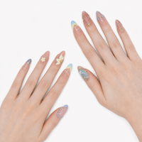 Ongle en acrylique amande moyen pré-conçu Wearable Creamy Nude Orange Soft Romantic Finger Design Morning Coast
