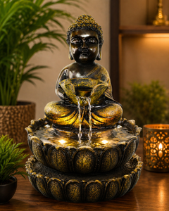 Fontaine d'eau avec figurine de Bouddha en résine, décoration zen religieuse asiatique pour table, sculpture lumineuse d'intérieur pour salon, idéale pour un cadeau de pendaison de crémaillère - Product Image 1