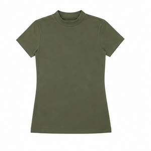 Customize <b>Olive</b> <b>Green</b> Womens Fitted Stretch Fit Mock Neck Short Sleeve <b>T</b> <b>Shirt</b> Breathable Cotton Modal Jersey WMNTS-0012 - Product Image 6
