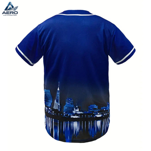 Camiseta de Béisbol Color Azul, 100% Poliéster, Cuello en V, Tela Ligeramente Elástica, Ropa Deportiva para Equipos Deportivos para las Cuatro Estaciones - Product Image 1