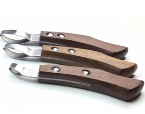 Couteau de réparation de sabots en acier au carbone pour vaches laitières, moutons, chevaux, ânes, mules, pour mains gauches et droites, manche en bois, outils de réparation en acier inoxydable - Product Image 3