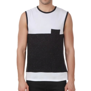 Débardeur en coton pour homme, à blocs de couleur, col rond, décontracté, respirant, tricoté, sans manches, avec poche - Product Image 1