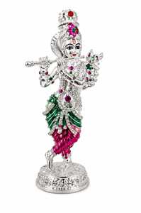 Ídolo de Krishna Hecho a Mano en Plata 999 con Diseño Art Deco Premium, con Flauta, para Templo en Casa y Decoración Espiritual de Lujo, Bodas y Diwali - Product Image 2