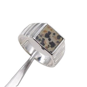 Anillo de Plata de Ley 925 con Turquesa de Diseño Dálmata, Chapado en Platino, Hecho a Mano, de Moda Vintage, Regalo para Boda o Compromiso - Product Image 1