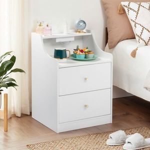 FCH White Particleboard Dresser with 2 Drawers 45*35*63cm Matt <b>Gold</b> Tapered Handle 1 Wireless <b>Bedside</b> <b>Table</b> - Product Image 1