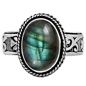 Bague Gourik Vintage en Argent Sterling 925 avec Labradorite Ovale, Style Bohème du Sud-Ouest, Sertie en clos, pour usage quotidien, finition oxydée - Product Image 2