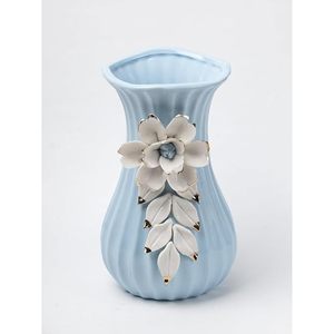Vase à fleurs en céramique bleue de luxe avec embellissement floral 3D, vase décoratif pour table, salon, chambre, bureau, décoration de la maison - Product Image 5