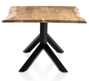 Mesa de Comedor Industrial de Madera de Acacia India con Borde Natural, Patas Plegables de Metal, Acabado Negro y Natural, para Hogar, Oficina, Estilo Rústico - Product Image 6