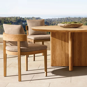 Modern <b>Round</b> Outdoor Dining <b>Table</b> Solid Teak Wood Weather Resistant Durable Cross Base Luxury <b>Patio</b> Garden Furniture - Product Image 2