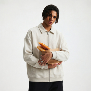 Sweat-shirt zippé oversize pour homme, col rabattu, en tissu éponge, style streetwear décontracté, impression numérique, logo personnalisé - Product Image 3