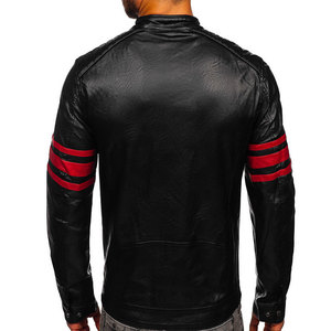<b>Men's</b> Stylish Lightweight Biker <b>Jacket</b> Faux Leather Moto Coat Red Sleeve Detail Custom Casual Slim Fit Motorcycle Outerwear - Product Image 2
