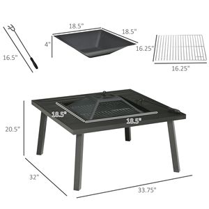 Tavolo da Esterno con Griglia a Legna da 34 Pollici, Protezione Antifiamma e Copertura Antipioggia per Cene all'Aperto - Product Image 3