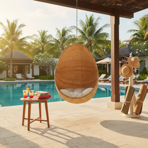 Silla colgante de ratán estilo huevo con cojín para uso en interiores, exteriores, balcones, patios y jardines. - Product Image 4