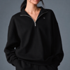 <b>Women's</b> <b>Quarter</b>-<b>Zip</b> Sweatshirt Regular Fit Solid Color Knitted Cotton Hooded Collar Embroidery Casual Autumn Wear - Product Image 6