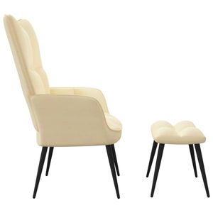 Fauteuil relaxant en velours blanc crème avec tabouret en acier 100% polyester pour salon - Product Image 4