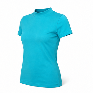 Camiseta Personalizada de Manga Corta con Cuello Redondo para Mujer, Color Turquesa, Corte Clásico Ajustado, en Jersey de Algodón Suave y Elástico - Product Image 3