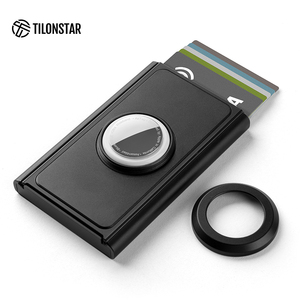 TILONSTAR Custom Minimalist Black Aluminum Credit Card <b>Wallet</b> <b>RFID</b> <b>Blocking</b> Pop Up Card Holder for AirTag Case - Product Image 2