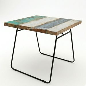 Mesa de Centro Artesanal de Madera de Teca Rústica con Patas de Hierro, Madera de Barco Reciclada, Color Antiguo Original, Alta Calidad para Interiores - Product Image 3