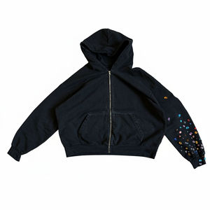Sudadera con Capucha y Cremallera de Diseño Personalizado, Estilo Hip Hop, Sudadera Urbana para Hombre y Mujer, con Pedrería, Diseño Gráfico OEM - Product Image 6