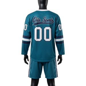 Ensemble short et maillot de hockey sur glace sublimé pour homme, couleur turquoise, en polyester, col en V, imprimé, uniforme sportif athlétique, vêtements d'équipe - Product Image 2