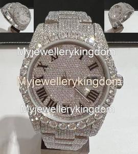 Montre mécanique de luxe personnalisée en quartz incrusté à la main pour femmes et hommes, en argent sterling de haute qualité avec diamants Moissanite, bijoux - Product Image 1